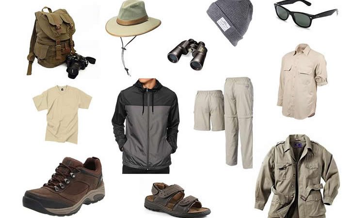 Safari packing gear laid out before a Tanzania wildlife safari